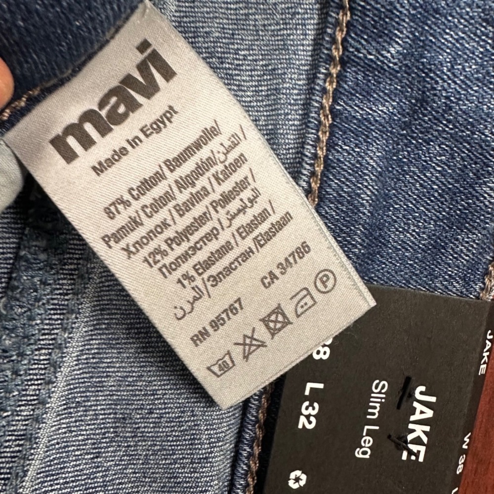 Mavi Jake Slim Leg Jeans Mens 38x32 Mid Indigo Brushed Springfield NWT - Picture 6 of 8
